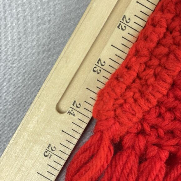 Vintage Large Hand Crochet Poncho Wrap with Fringes Women's Red Iconic Retro - Picture 11 of 16